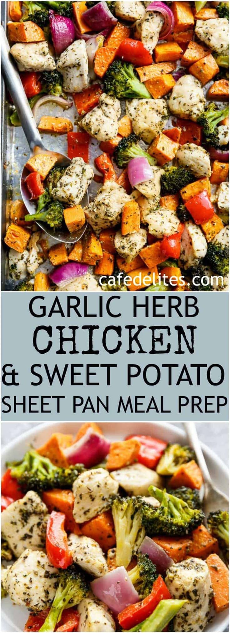Easy Garlic Herb Chicken Sweet Potato Sheet Pan Meal Prep