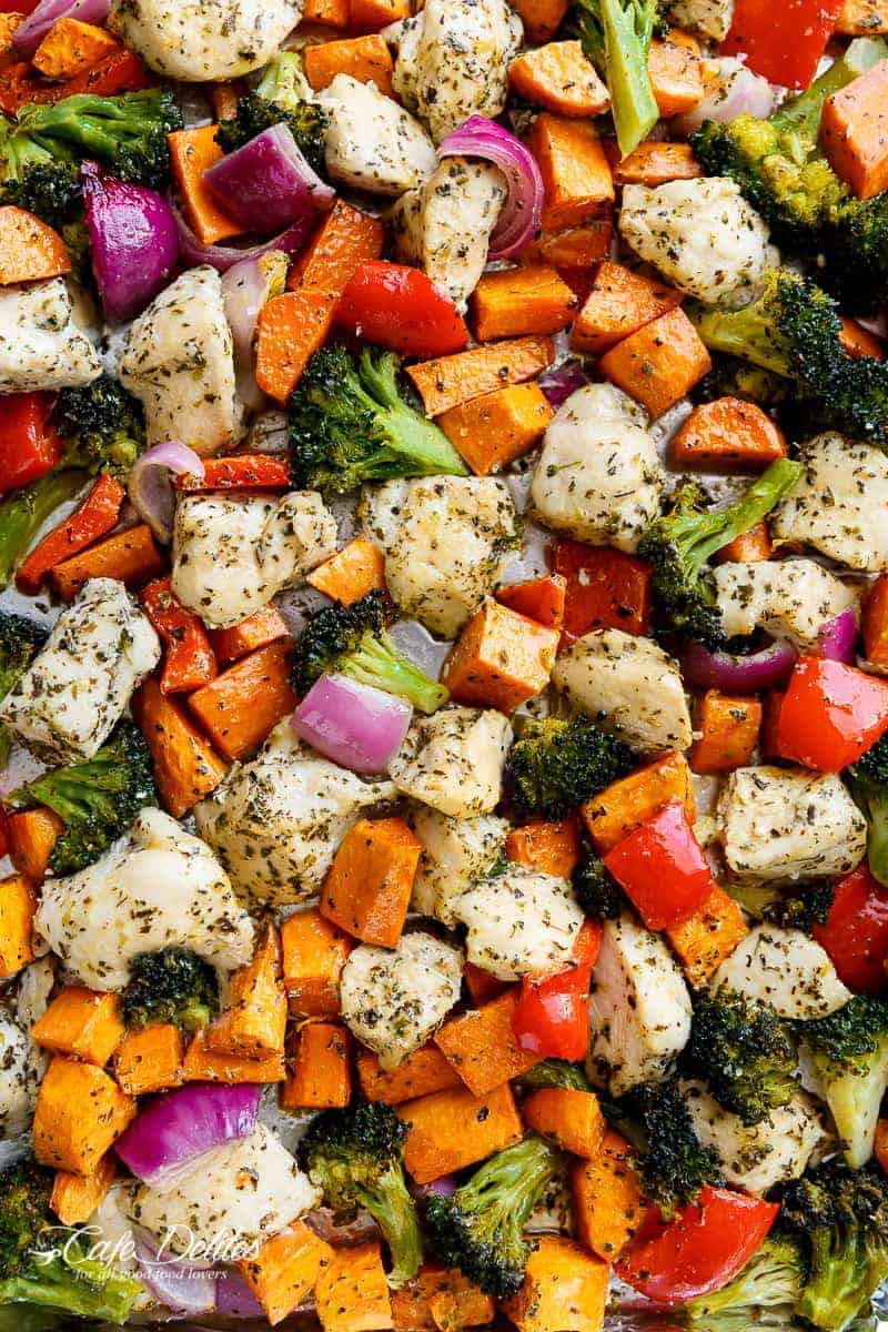 One Pan Garlic Herb Chicken Sweet Potato Meal Prep